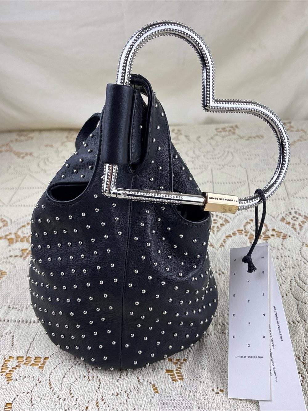 Aimee Kestenberg Handheld Black Leather Studded Pouch All My Heart